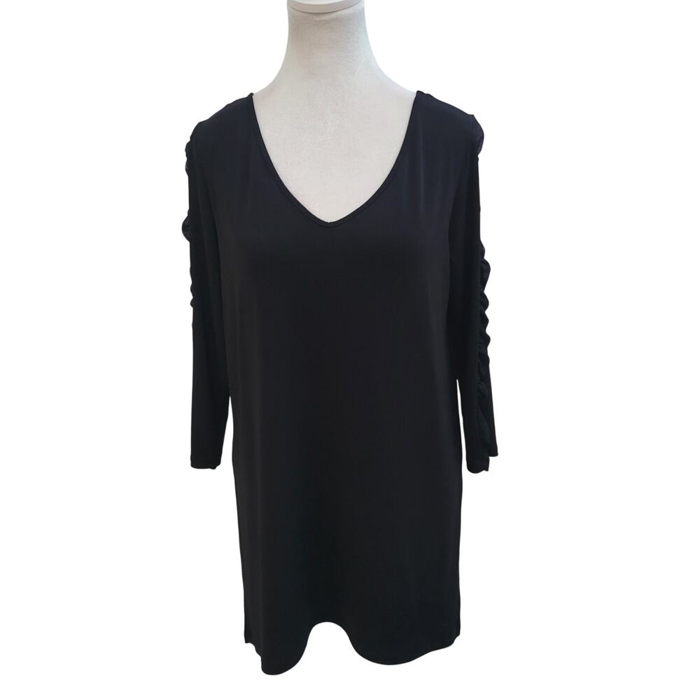 Clara Sun Woo Size S Black Long Sleeve Ruched Sheer Sleeve Blouse Elegant